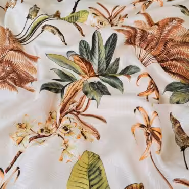 ramia we wzory rosliny tropikalne kremowa z wiskozaA