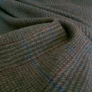 tweed welniany z alpaka zielony khaki wzor krataA