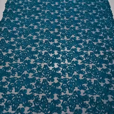 koronka gipiura na tiulu z wykonczeniem niebieski morskiB