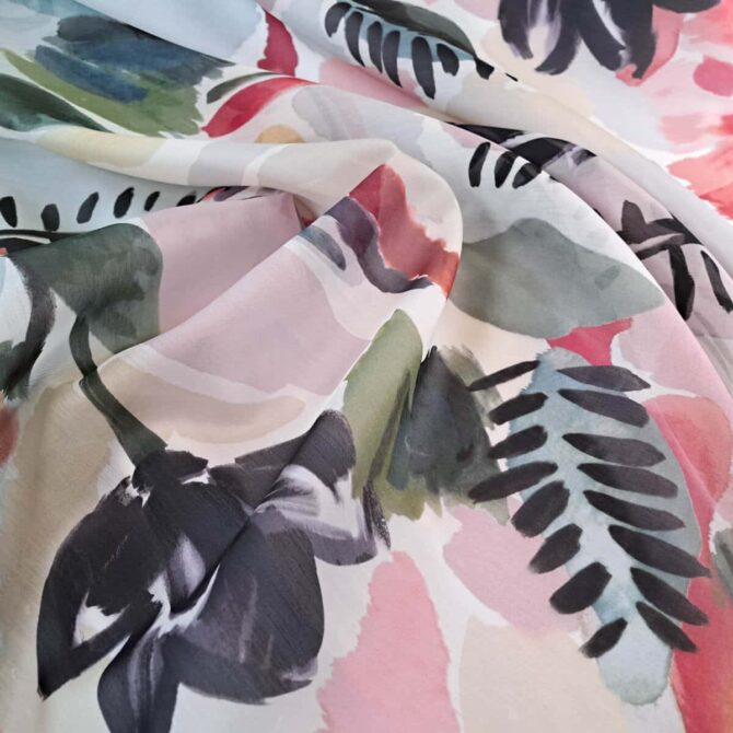 organza jedwab z bawełną wzór kwiaty akwarele