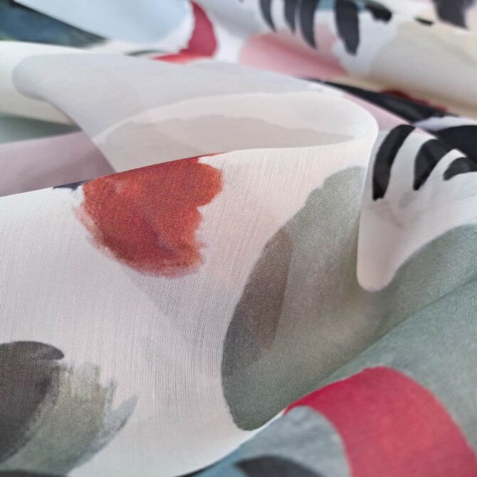 organza jedwabna z bawełną wzór kwiaty akwarele