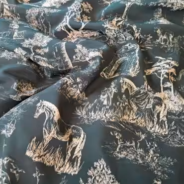 zwiewny jedwab naturalny wzór scenki rodzajowe