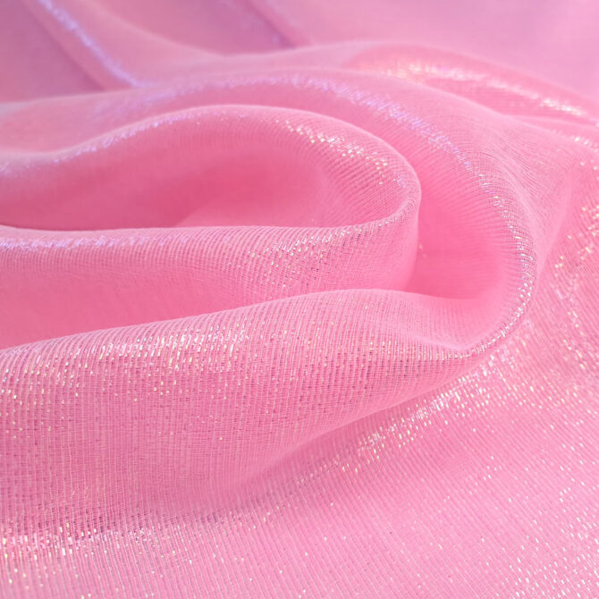 organza różowa holograficzna miękka bawełna z lurexem