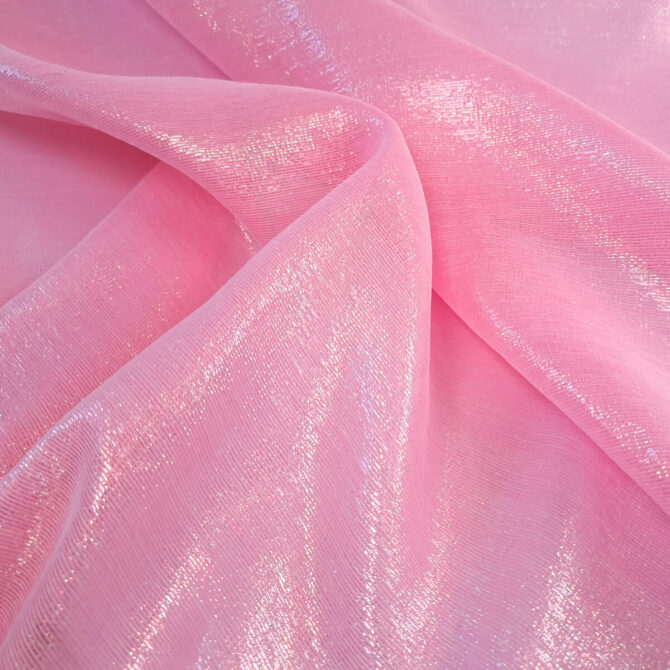 różowa organza holograficzna miękka bawełniana z lurexem