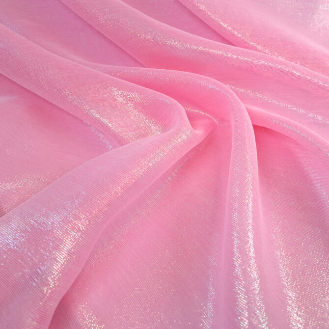 organza bawełniana różowa holograficzna miękka z lurexem