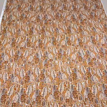 jedwab włoski wzór kaktusy i opuncje kryjący satyna elastyczna brąz z beżem