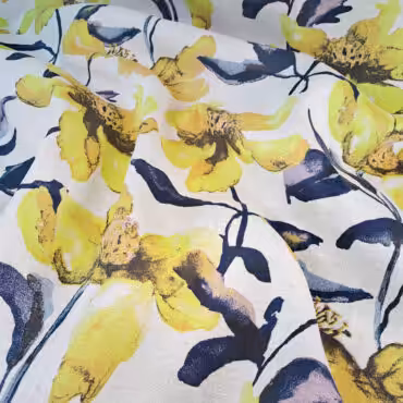 len biały w żółte kwiaty naturalny 100%