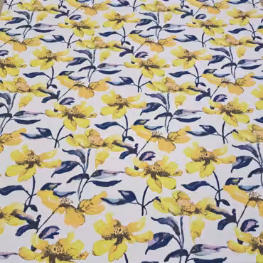 czysty len biały w żółte kwiaty duże naturalny 100% pełna szerokość materiału
