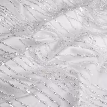 tiul z koralikami i cekinami biały elastyczny