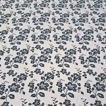 klasyczny biały len w granatowe kwiaty jak haftowane