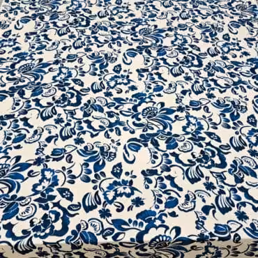 wiskoza we wzory majolika niebieski atramentowy na wanilii pełna szerokość materiału