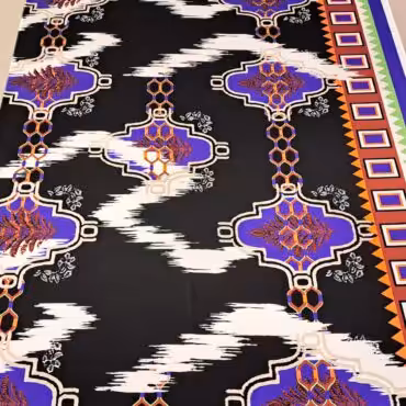 markowy jedwab kolorowy wzór z bordiurą na boku panel 195cm czarny