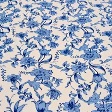 przewiewna wiskoza biała niebieski wzór kwiaty pełna szerokość materiału