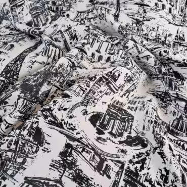 wiskoza wzór Paryż czarno-biała krepo-żorżeta