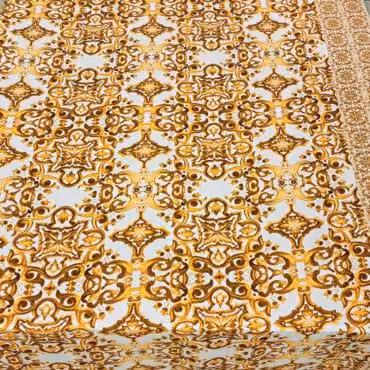 wiskozowa krepo-żorżeta wzór ornamenty z borderem pełna szerokość tkaniny