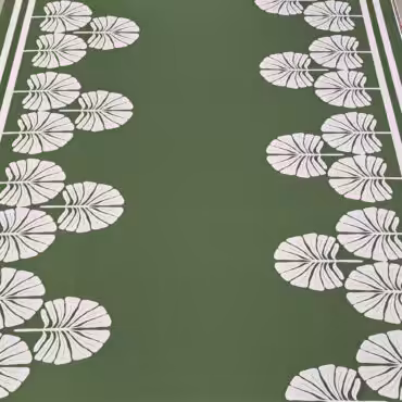 zielona bawełna w białe liście i pasy na bokach pełna szerokość tkaniny