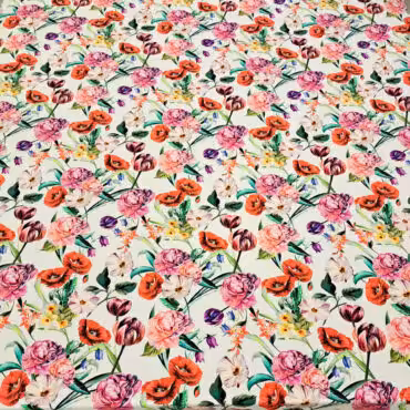 naturalny len grubszy w kwiaty kolorowe na jasnym tle