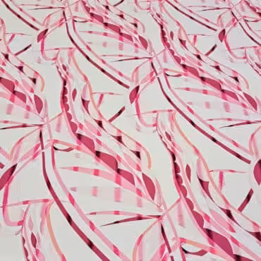 włoska bawełna elastyczna we wzór abstrakcyjny różowy na bieli