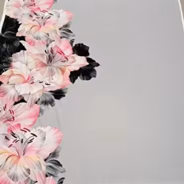 szary jedwab w kwiaty na boku cienka krepa jedwabna krepdeszyn pełna szerokość tkaniny