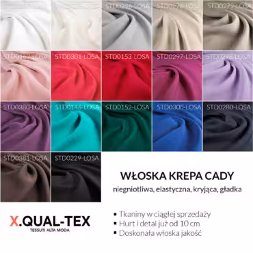 włoskie niegniotliwe krepy cady elastyczne kryjące paleta kolorów