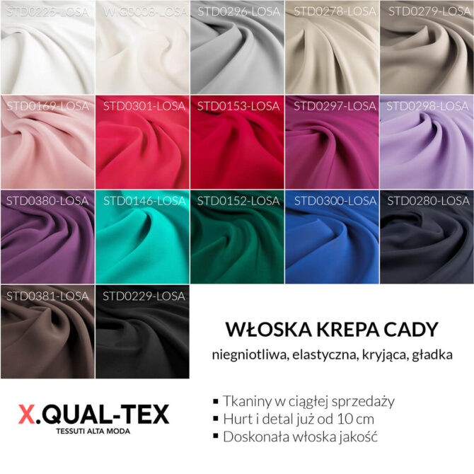 włoskie niegniotliwe krepy cady elastyczne kryjące paleta kolorów