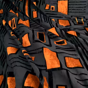 wiskozowy welur devore prostokąty pomarańcz z czernią