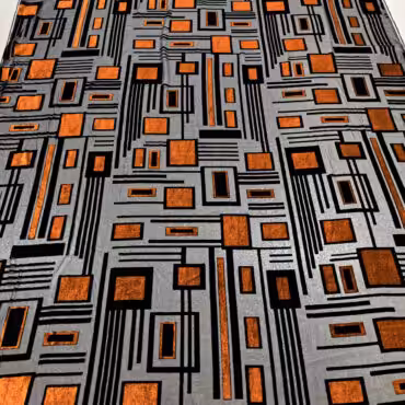 materiał welurowy devore prostokąty pomarańcz i czerń najwyższej jakości włoskie materiały do szycia eleganckiej odzieży