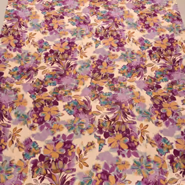 szyfon jedwabny połyskliwy wzór rozmazane kwiaty na złocistym beżu