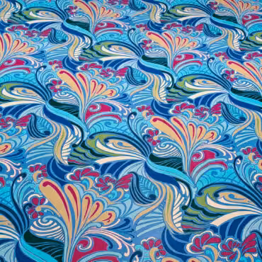 naturalny jedwab szyfonowy połyskliwy wzór roślinny fantazyjny niebieski