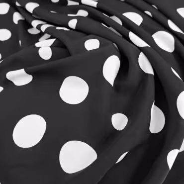 wiskoza w grochy białe na czarnym tle