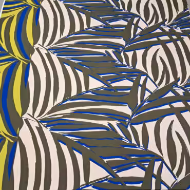 markowa wiskoza jedwabista pasy liście khaki z kobaltem i ecru border limonka