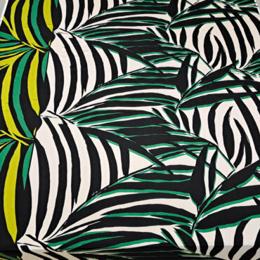 włoska wiskoza jedwabista w pasy i liście czarno zielona ekskluzywne materiały odzieżowe